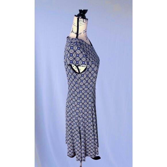 Jessica Howard Womens Size 8 Blue Argyle Pattern Sleeveless Midi Dress Fit Flare - Picture 3 of 9